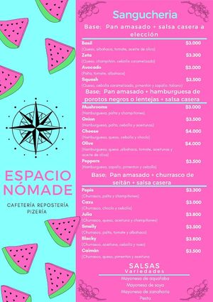 Carta de sangucheria at Nomade in La Serena