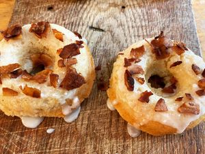 Maple Bacon donuts!!! 😍 at Flourish Plant-Based Eatery in Evansville