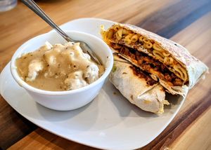 BBQ  Mac Crunchwrap at Flourish Plant-Based Eatery in Evansville