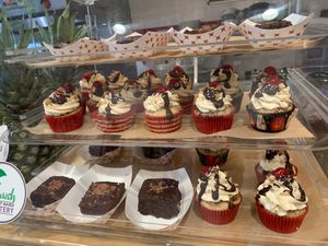 vegan brownies and banana-split cupcakes at Flourish Plant-Based Eatery in Evansville