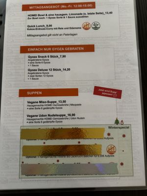 Speisekarte  at Homei Gyoza in Bonn