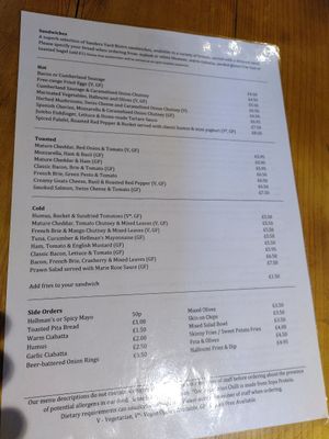 Menu (October 2021) at Sanders Yard in Whitby