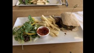Falafel and spinach burger  at Sanders Yard in Whitby