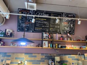 Menu board inside at An39 in Osaka