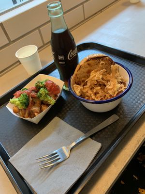 Sloppy joe style burger set with the potatoes of the day and a cola at Superiority Burger in Tokyo