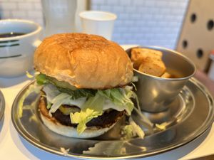 BBQ Burger with fries  at Superiority Burger in Tokyo