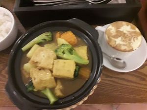 Tofu Curry and coconut coffee at Tung's Kitchen in Hanoi