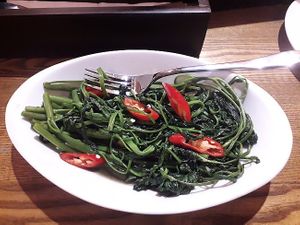 Morning Glory with peppers and Garlic at Tung's Kitchen in Hanoi