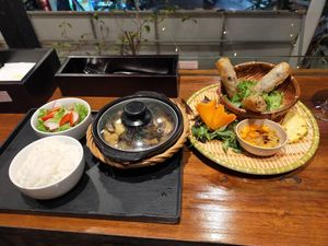 Spring Rolls and tofu in curry. at Tung's Kitchen in Hanoi