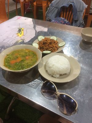 Lemongrass mushrooms and curry with rice  at Huong Tu Bi in Hoi An