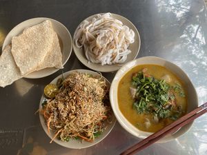 Banana flower salad and noodle curry  at Huong Tu Bi in Hoi An