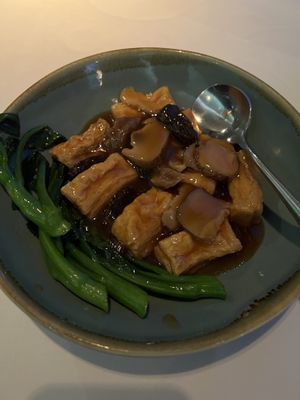 Braised bean curd sheet with morel and mushrooms  at Above & Beyond in Kowloon