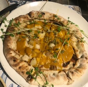 Hummus stuffed crust pizza  at Salt Meats Cheese Gasworks in Newstead