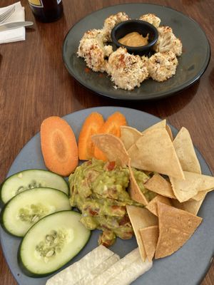 Guacamole & the roasted cauliflower in the back  at Le' Kaat in Valladolid