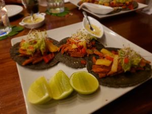 Tacos al Pastor with organic soy at Le' Kaat in Valladolid