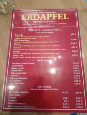 Menu (October 2021) at Café & Bistro Erdapfel in Cologne