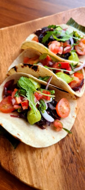 HIBISCUS 🌺 TACOS 🌮 💚 at Hacienda BLU Beach Lounge & Grill in Liberia