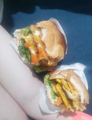 A deep fried Tofu sandwich and a non deep-fried Tofu sandwich (go for the deep fried) at Banh Mi Vietnam - Food Stall in Pai