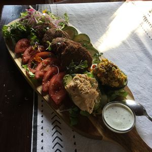 Vegetarian Platter with stuffed avocado & quinoa. at Picasso's Urban Tapas Bar in Estepona