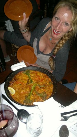 The owner serving our vegan Paella at Picasso's Urban Tapas Bar in Estepona