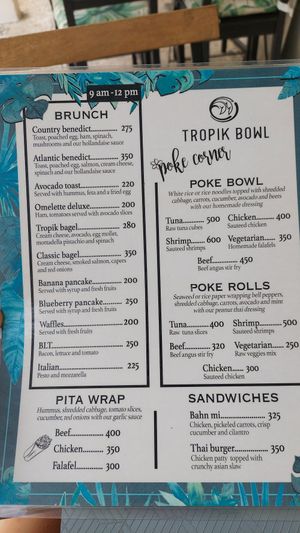 Menu at Tropik Bowl in Las Terrenas