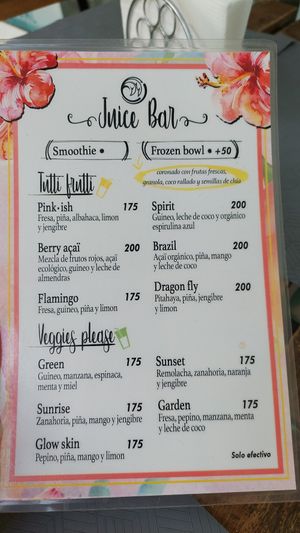 Menu at Tropik Bowl in Las Terrenas