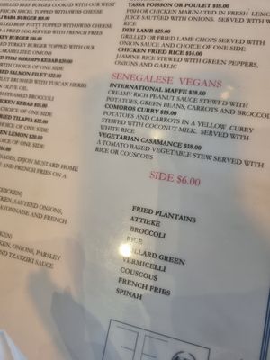 The vegan options on the menu at Des Ambassades in New York City