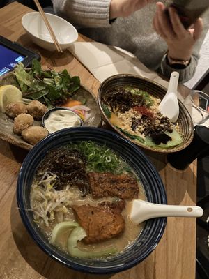 Vegan tonkotsu ramen , chick’n nuggets , tantan black ramen  at Shinmachi in Newtown