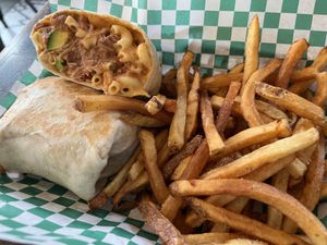 Jackfruit mac n cheese wrap with avocado  So good!  at The Fix in Kansas City