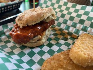 Buffalo Chicken Sandwich with hash browns    at The Fix in Kansas City