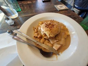 Biscuit and gravy chicken sandwich (with diced potatoes). at The Fix in Kansas City