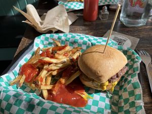 Double burger (listed as the double cheeseburger, just with no cheese added)  at The Fix in Kansas City