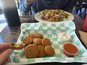 Fried pickles w ranch and buffalo sauces  at The Fix in Kansas City