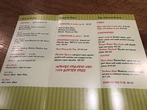 Menu at Treehouse Cafe in Baltimore