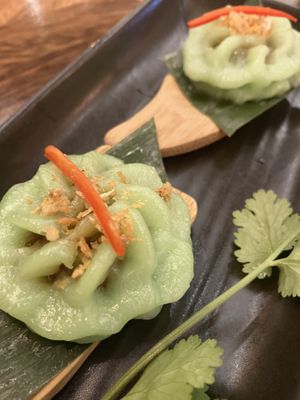 Butterfly pea dumpling  at Jumbo Thai in Brisbane