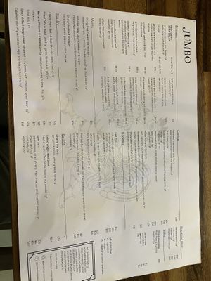 Menu  at Jumbo Thai in Brisbane