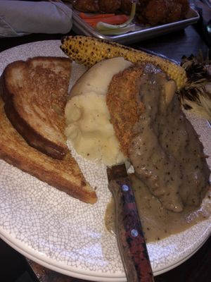 Seitan country fried steak (sides made vegan) at The Annex Crafthouse in Houston