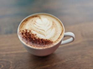 Cappuccino with oat milk.  at Pure Vegan in Lancaster