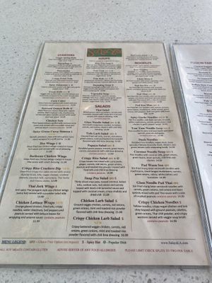 Extensive Menu  at Salaya in Los Angeles