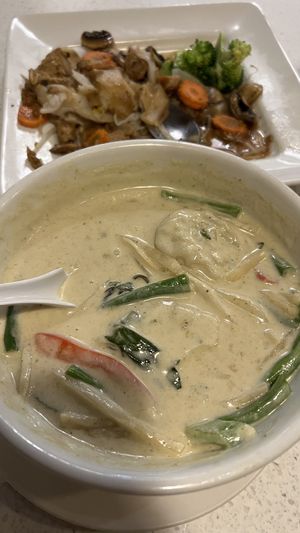 Veg dumplings in curry   at Salaya in Los Angeles