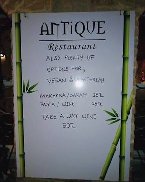 Board advertising vegan & vegetarian options  at Antique Restaurant - Maybe closed in Antalya