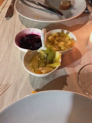 Gorgeous dips (celery & orange, leek & carrot, garlic beetroot) at Antique Restaurant - Maybe closed in Antalya