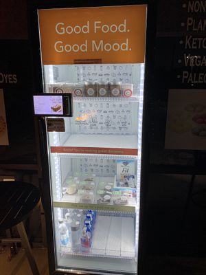 Outdoor fridge is well lit. Swipe your card, grab the goods, and you’ll get charged and emailed your receipt. You can look up ingredients on the touchscreen interface, too!  at GOrganic Eats in Colleyville