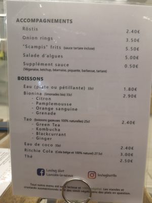 Menu at Loving Hut in Louvain-la-neuve