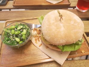 Burger at Loving Hut in Louvain-la-neuve