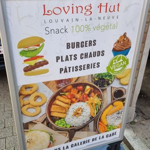 outdoor sign at Loving Hut in Louvain-la-neuve