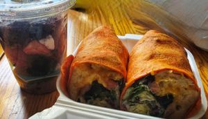 Chickenless chicken wrap w/ brownie sundae at Yumzio Bistro in Greensburg