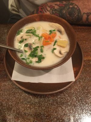 Vegan Tom Kha soup  at Little Elephant in Eastbourne