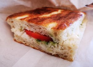 Mozerella, pesto and tomato roasted sandwich at W.H.I.P Patisserie in Inglewood