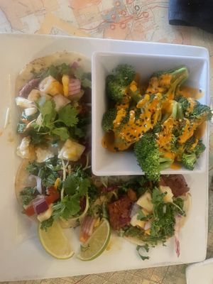 Instead of fish, sub for impossible meat and it becomes a vegan dish!  at Odyssey Gastropub in Colorado Springs